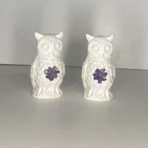 White Owl with Amethyst Flower Salt & Pepper Shakers
